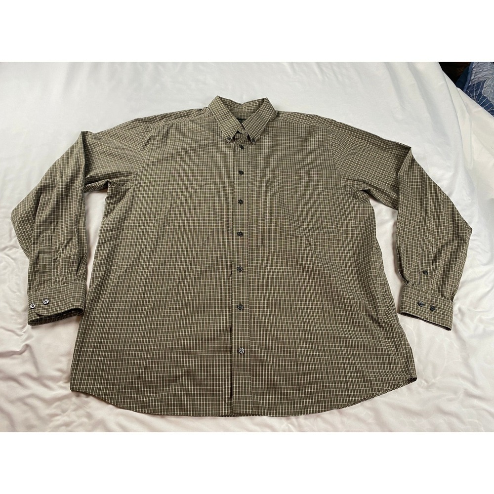 Eddie Bauer Button Down Shirt Mens XL Tall Olive Green Ex Grid Relaxed Fit - Picture 2 of 8